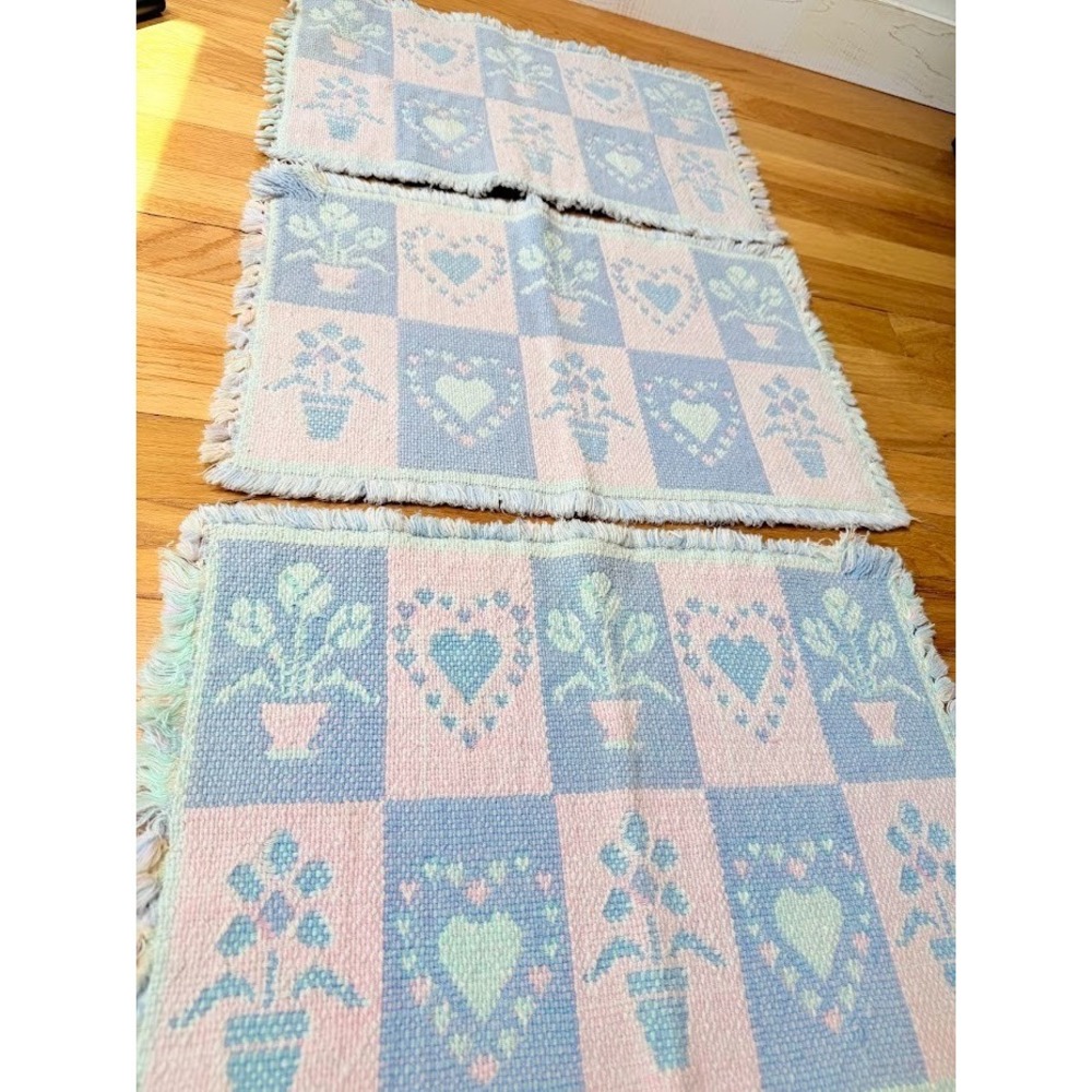 VTG 3 Pastel Heart Floral Placemats Rectangular 2 Sided 1990s Spring Cottagecore - Picture 12 of 15